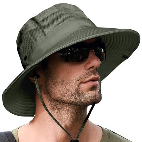 alexvyan green round crown hat sun visor hats for men wide brim summer cap for boys uv protection breathable casual beach hat, safari hat sun protection cap for gents