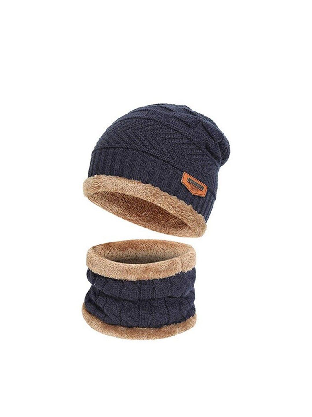 alexvyan men blue & beige beanie