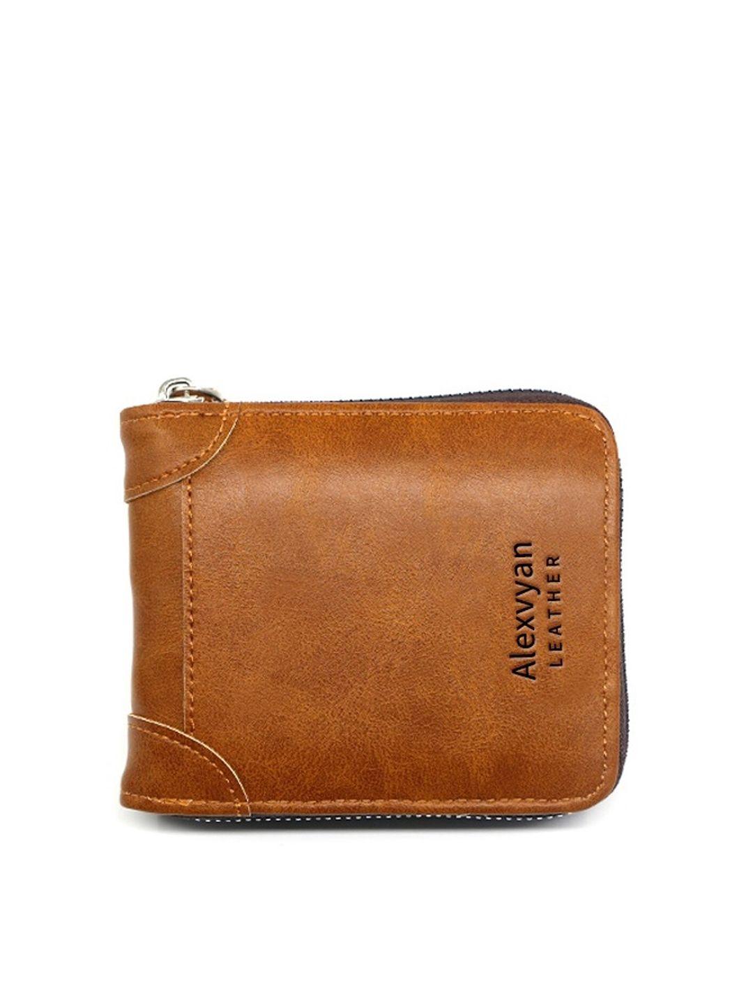 alexvyan men leather zip around wallet