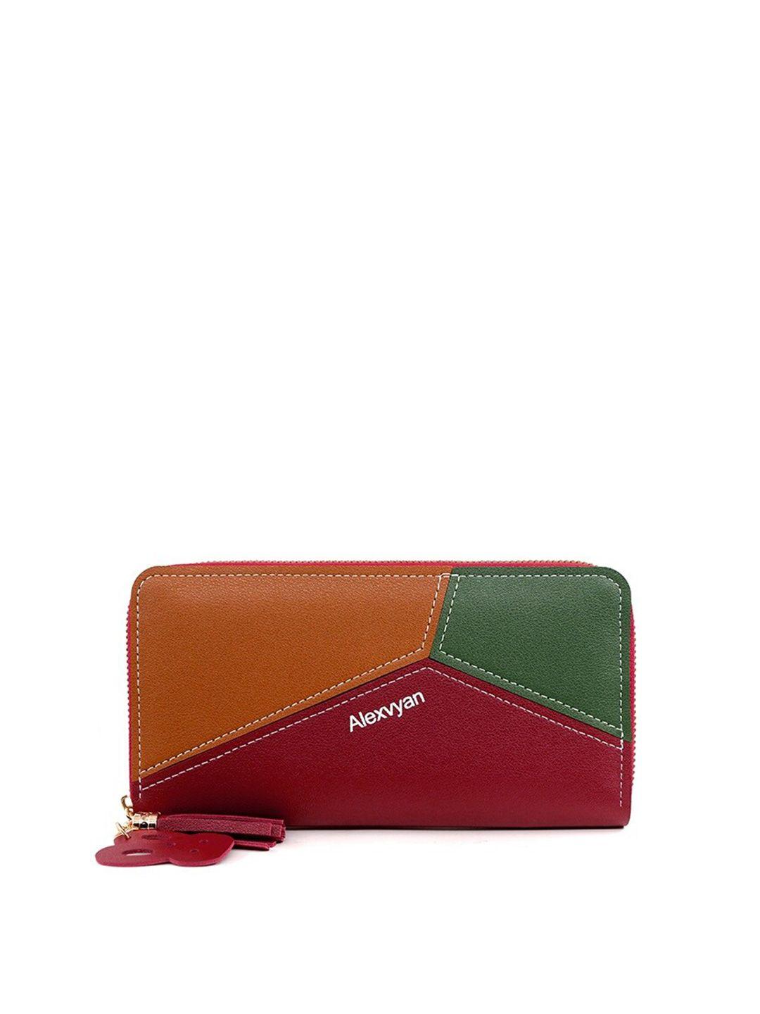 alexvyan women colourblocked pu zip around wallet