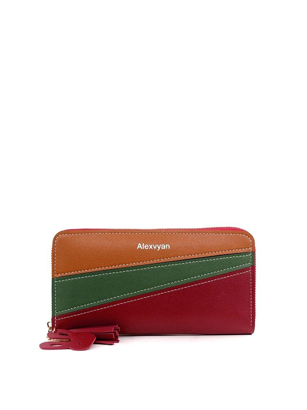 alexvyan women colourblocked pu zip around wallet