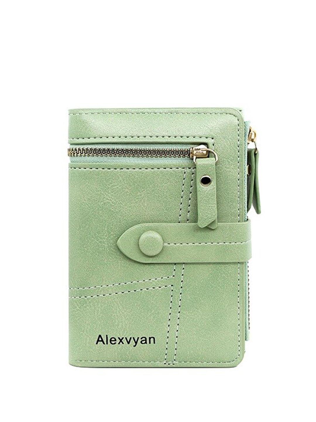 alexvyan women green pu two fold wallet