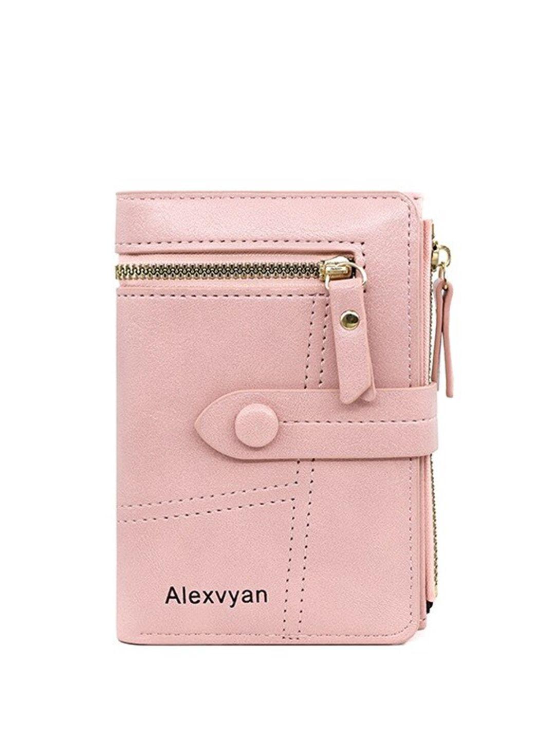 alexvyan women pink pu two fold wallet