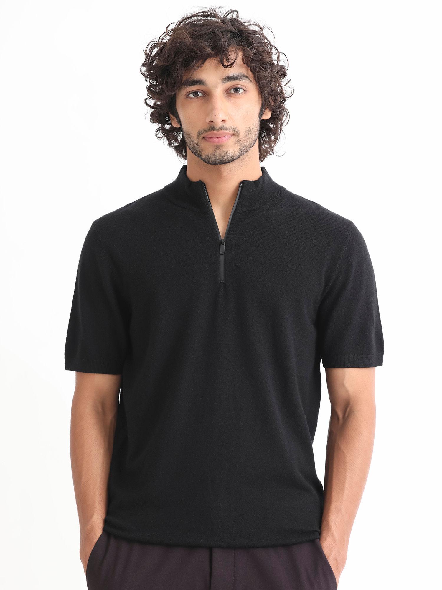 alfet z primary black solid t-shirt