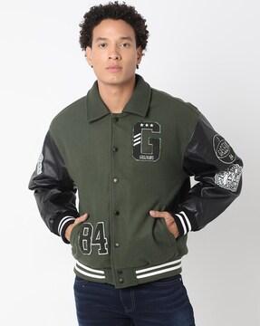 alfred patch colourblock regular fit varsity jacket