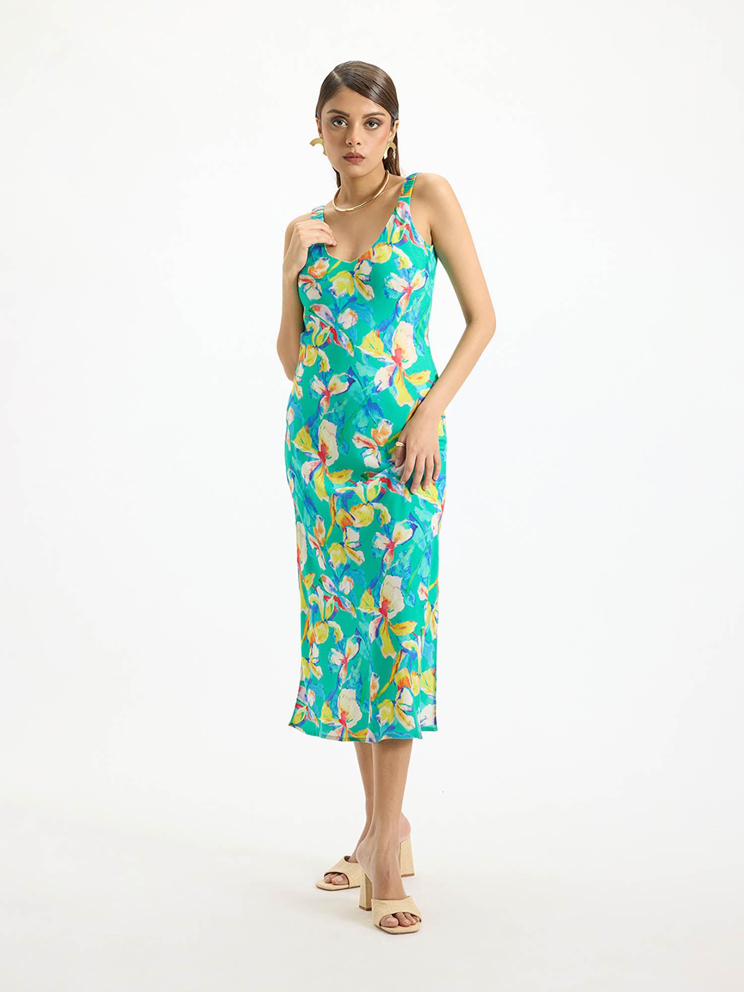 alia elegant floral viscose v-neck midi dress