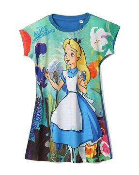 alice in wonderland print a-line dress