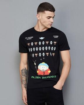 alien print crew-neck t-shirt