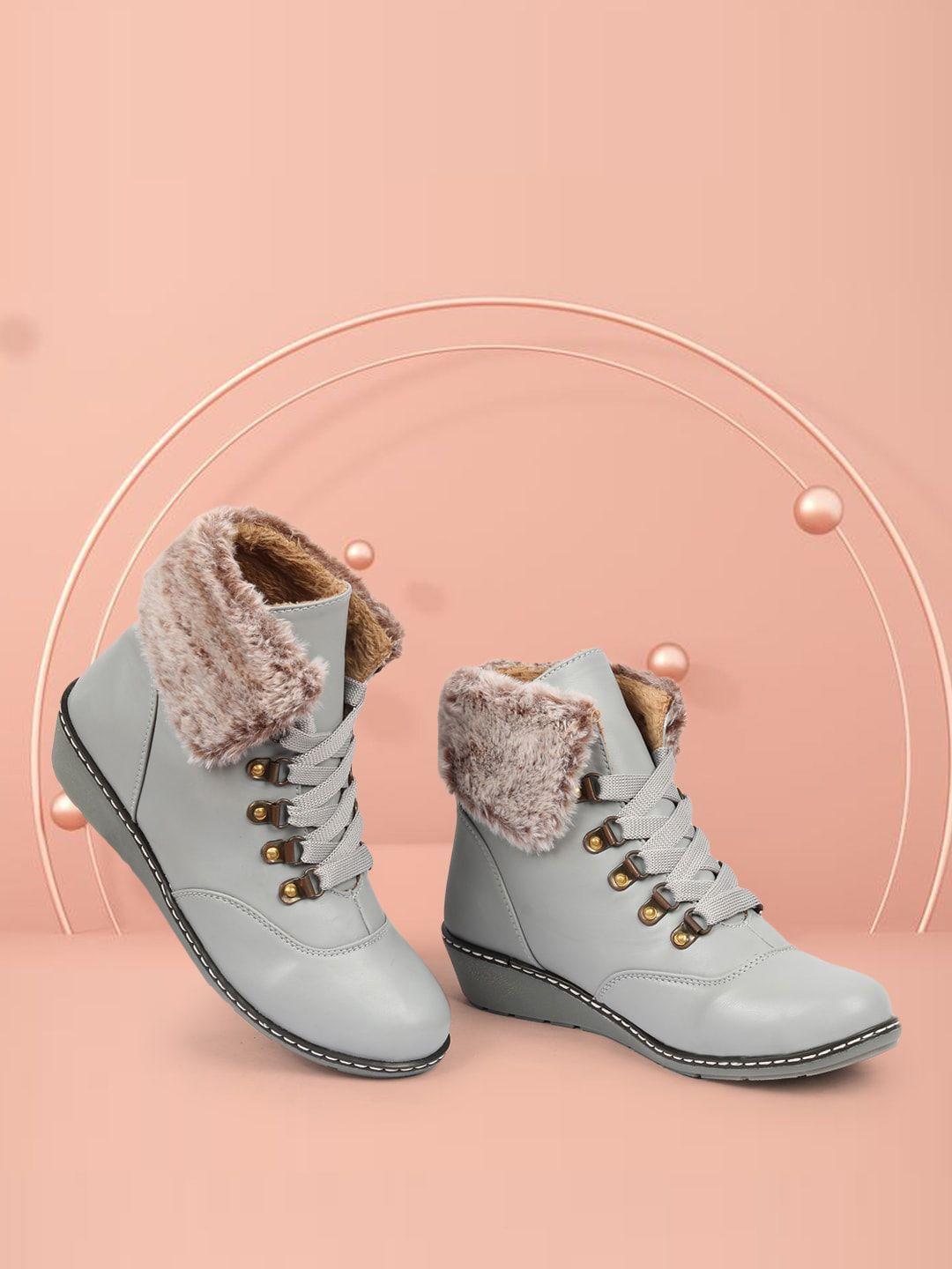 alishtezia women grey pu flat boots