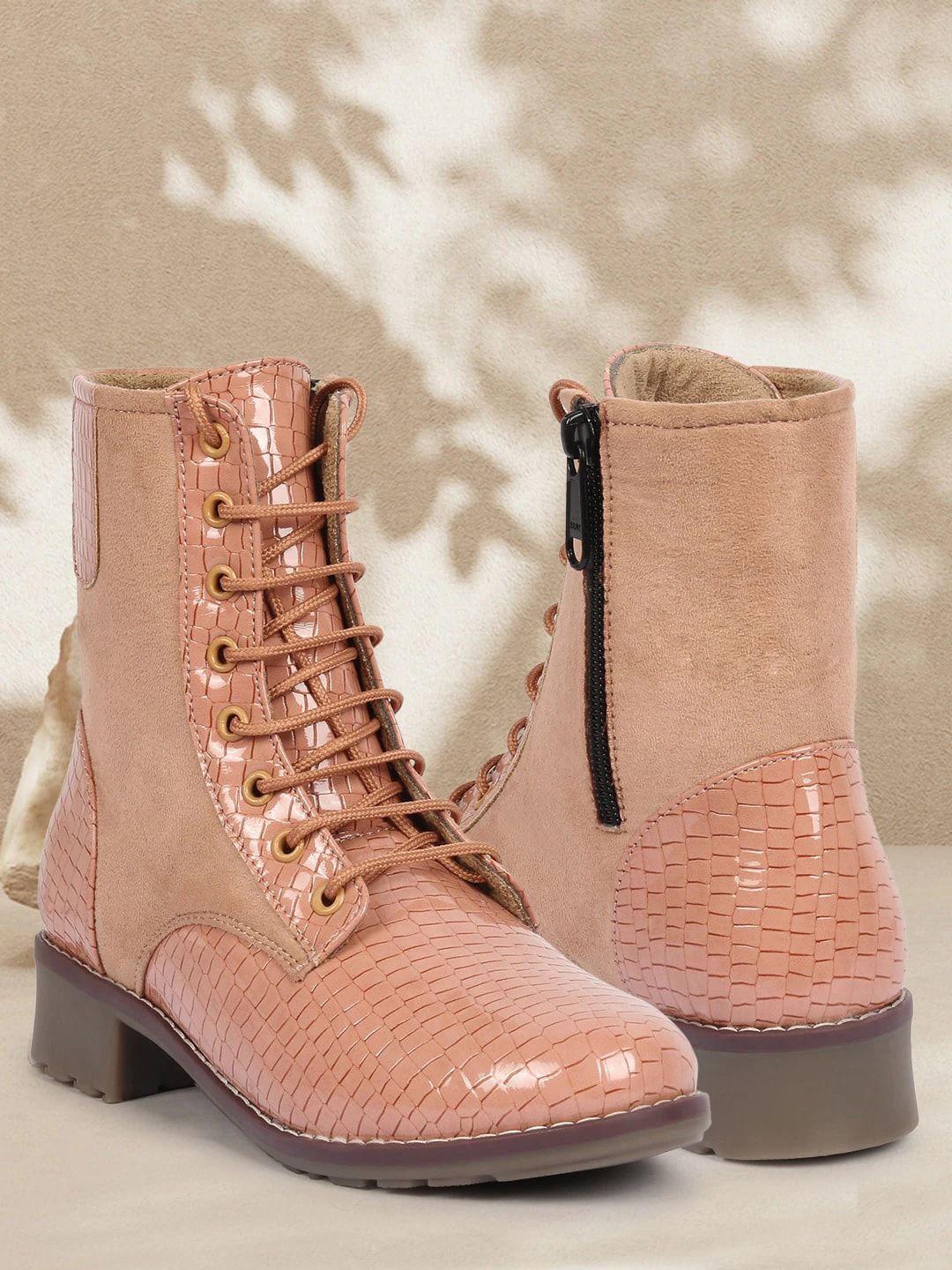 alishtezia women pink textured platform heel boots