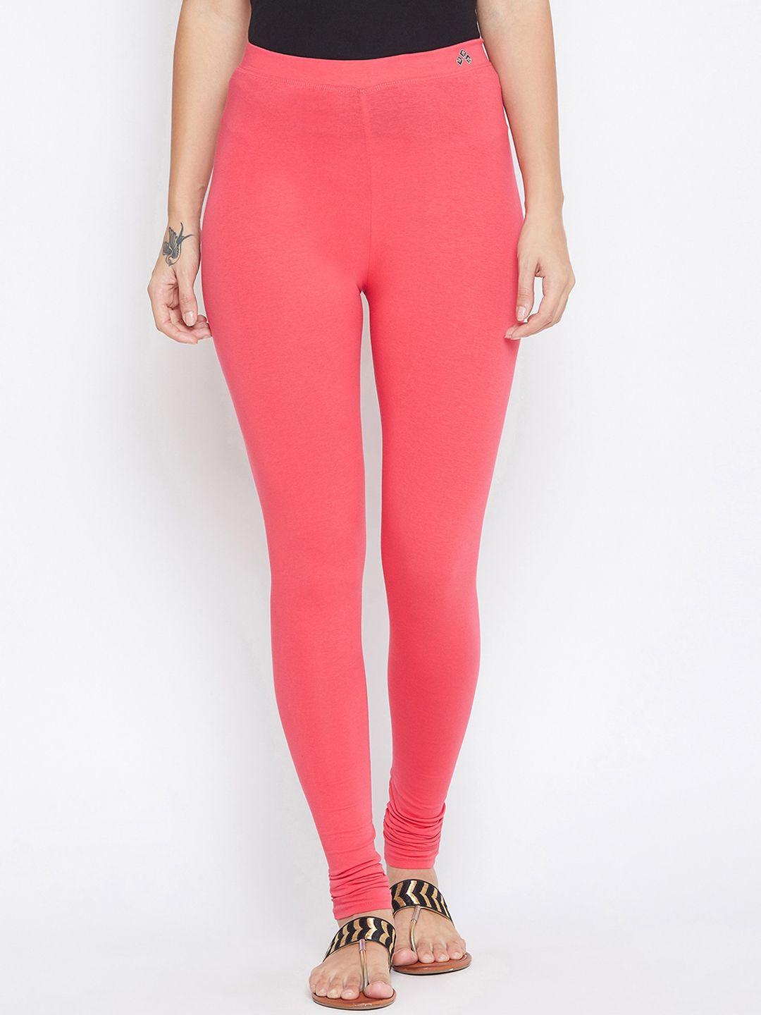 aliza women coral pink solid churidar length leggings