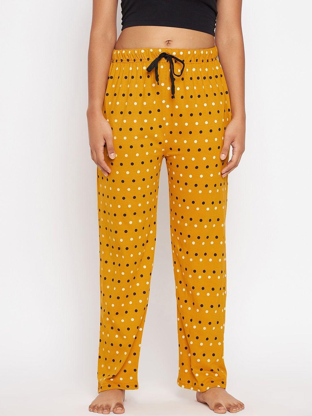 aliza women mustard printed cotton lounge pants