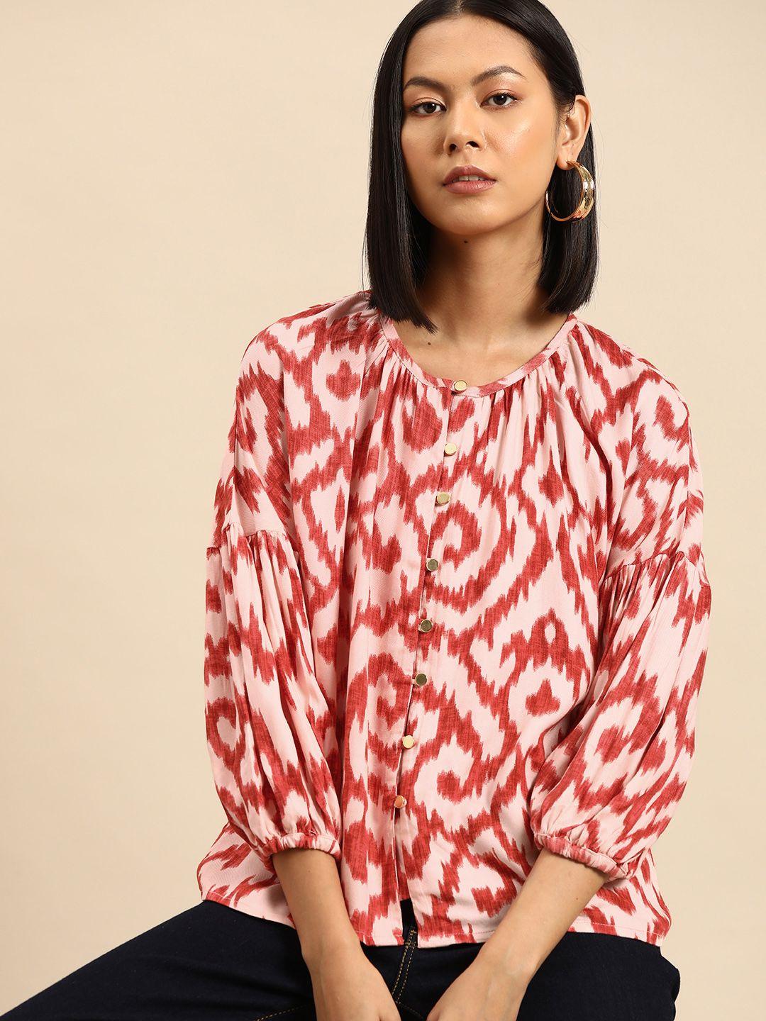 all about you abstract print puff sleeve shirt style top