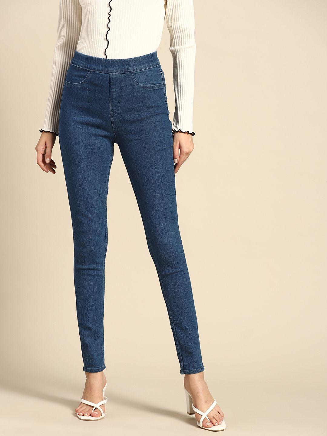 all about you blue solid super skinny fit high rise denim jeggings