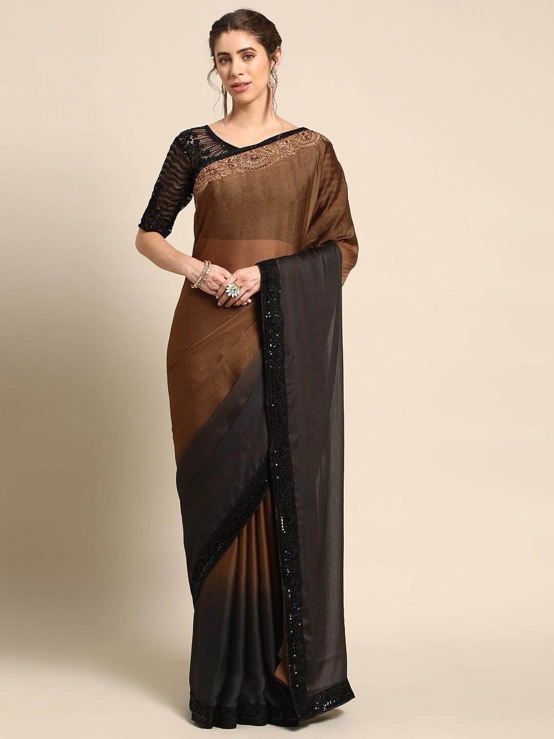 all about you brown & black ombre sequinned silk blend saree