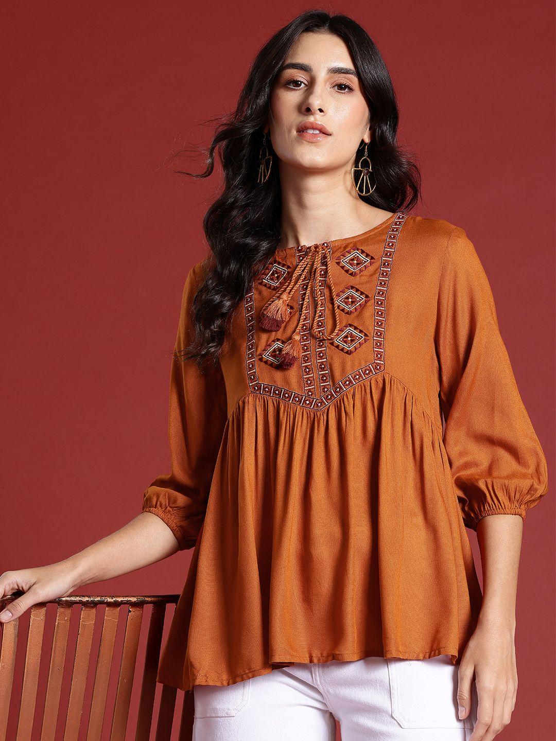 all about you ethnic motifs embroidered pleated kurti