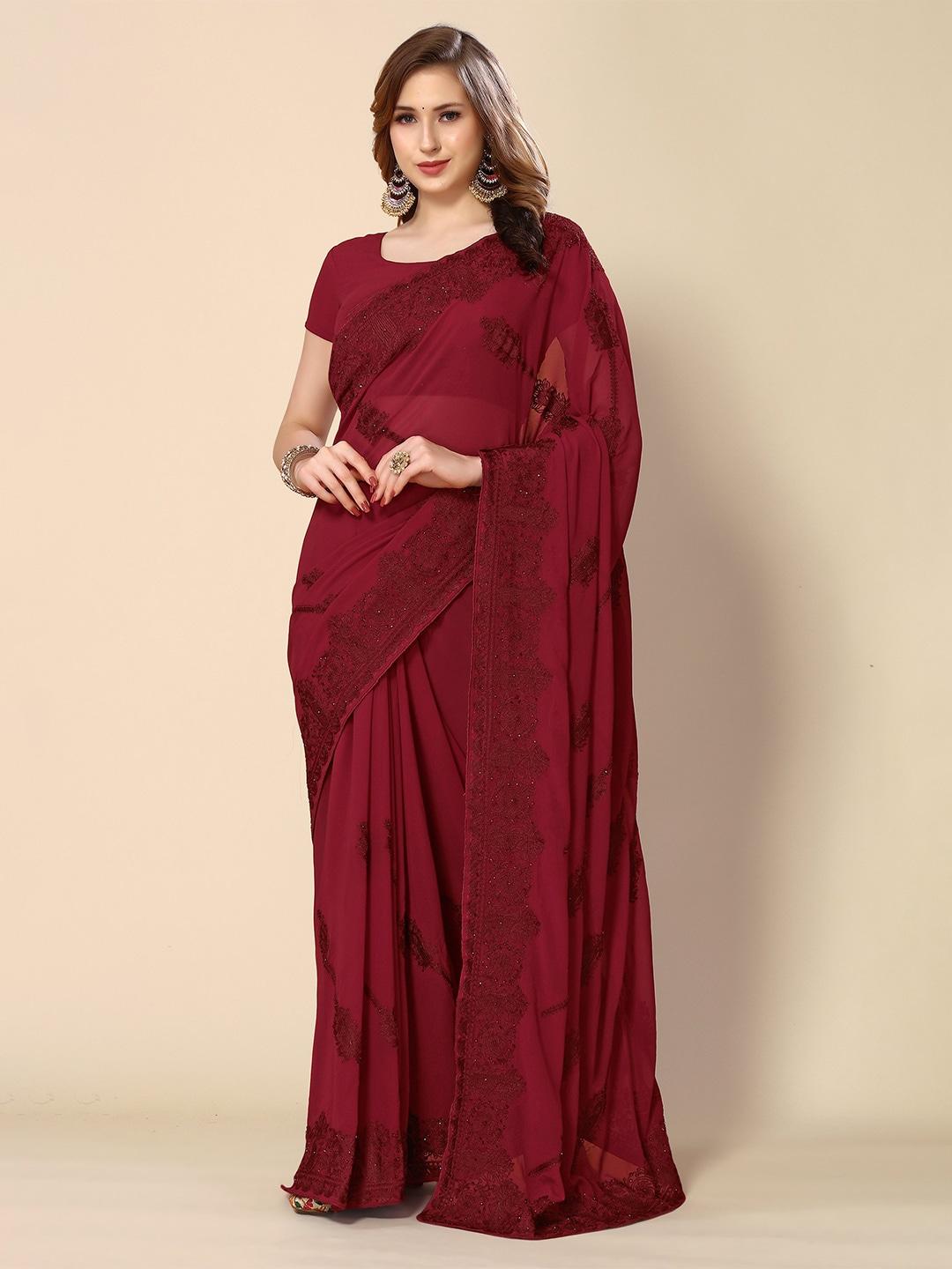 all about you ethnic motifs embroidered pure georgette saree