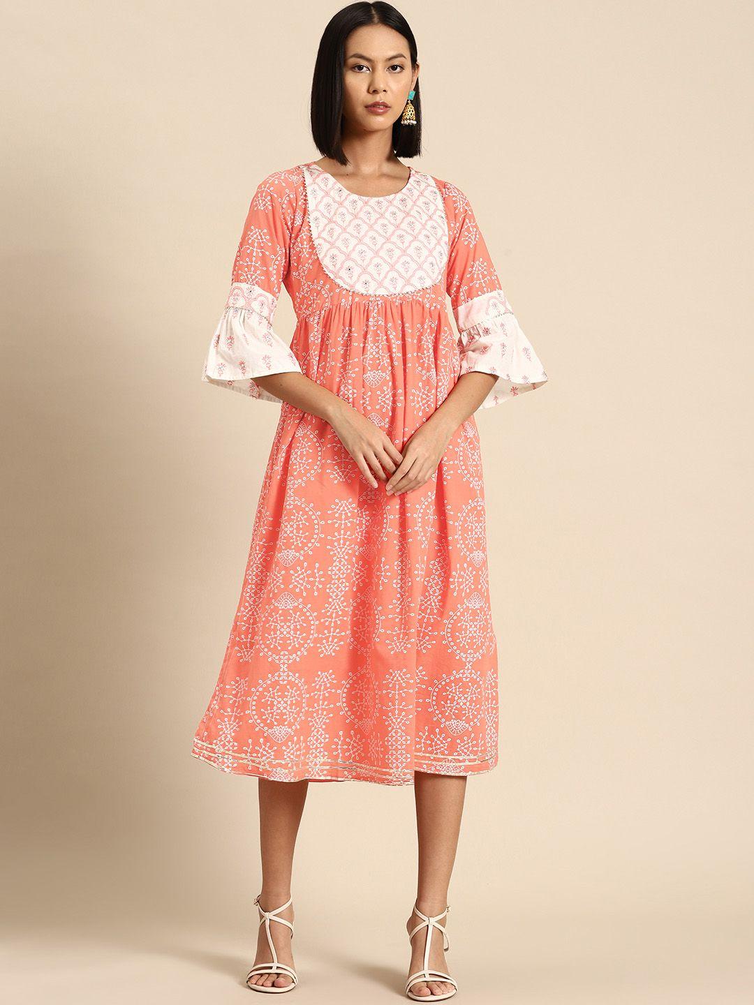 all about you ethnic motifs print bell sleeves liva midi dress