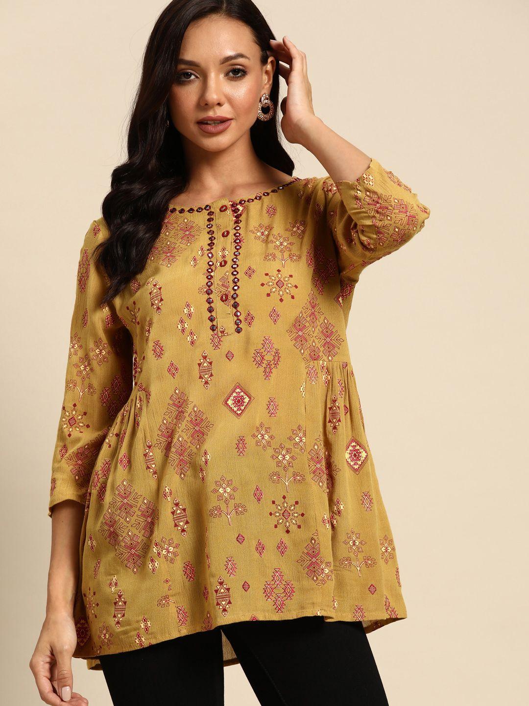 all about you ethnic motifs print mirror work tunic