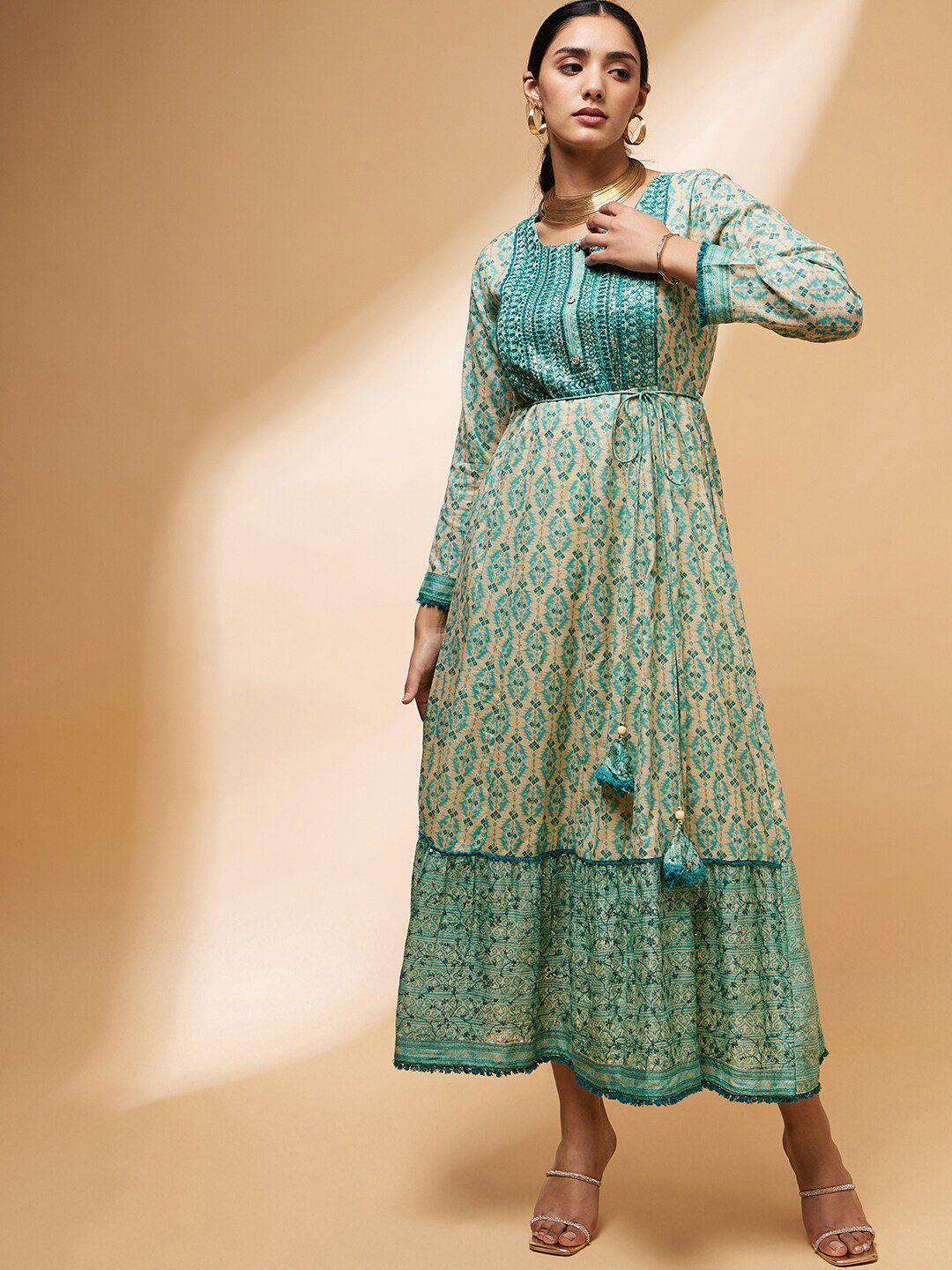 all about you ethnic motifs printed & embroidered cotton ethnic dress