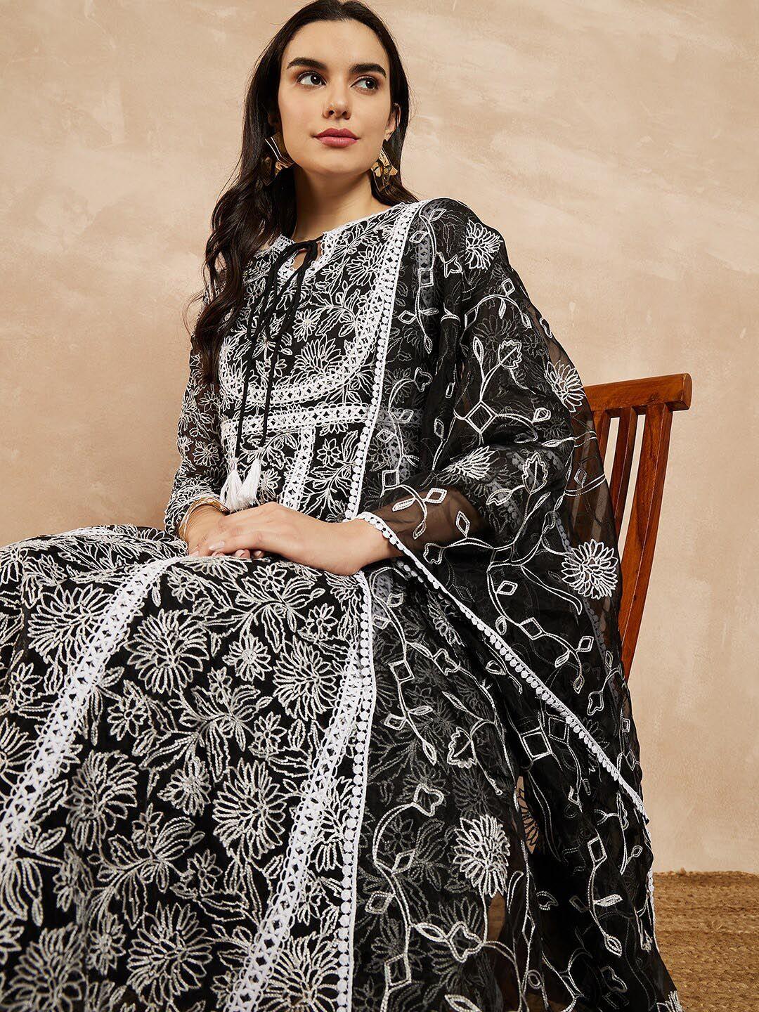 all about you floral embroidered anarkali kurta with trousers & with dupatta