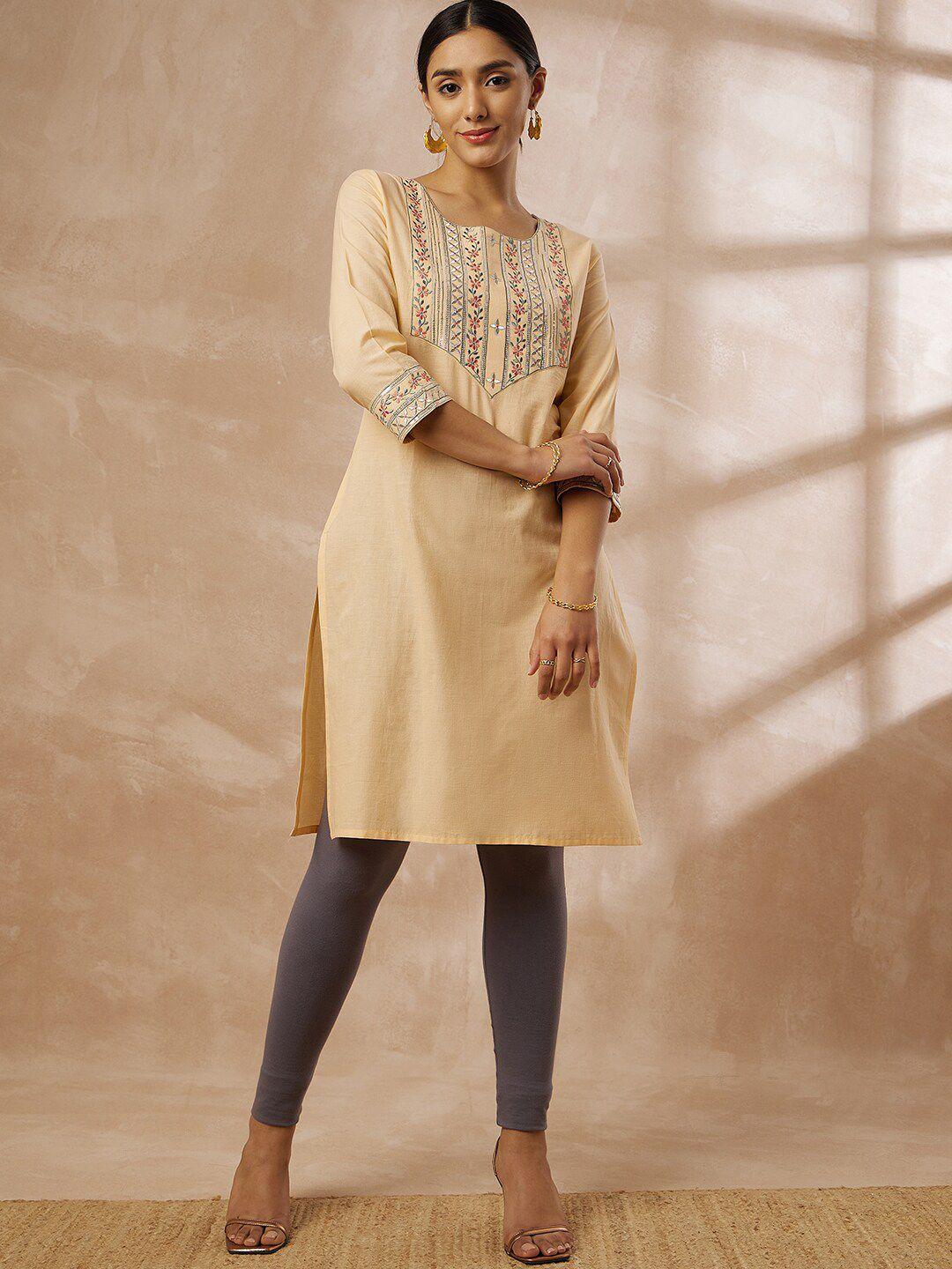 all about you floral embroidered gotta patti pure cotton straight kurta