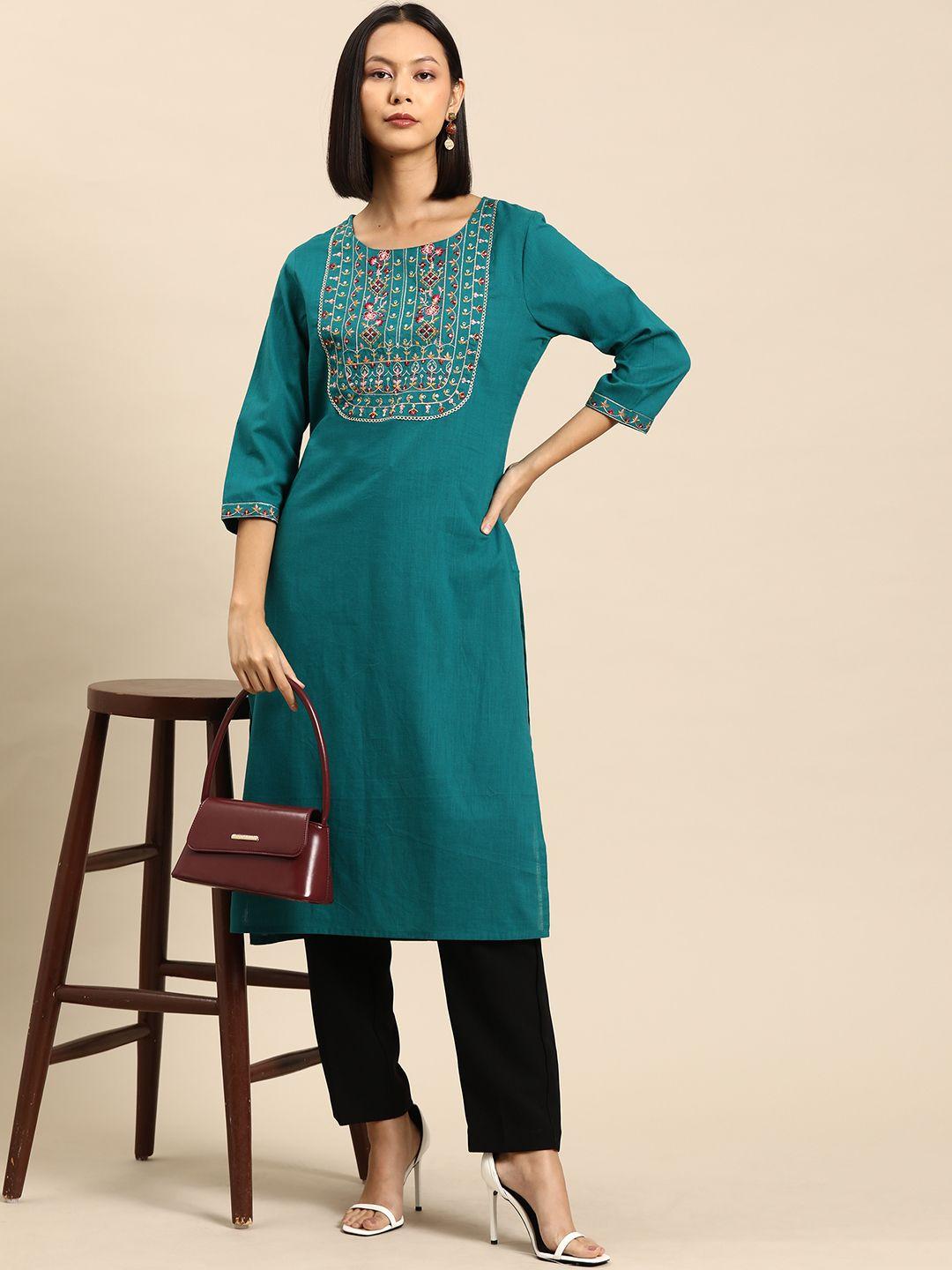 all about you floral embroidered sequined cotton kurta