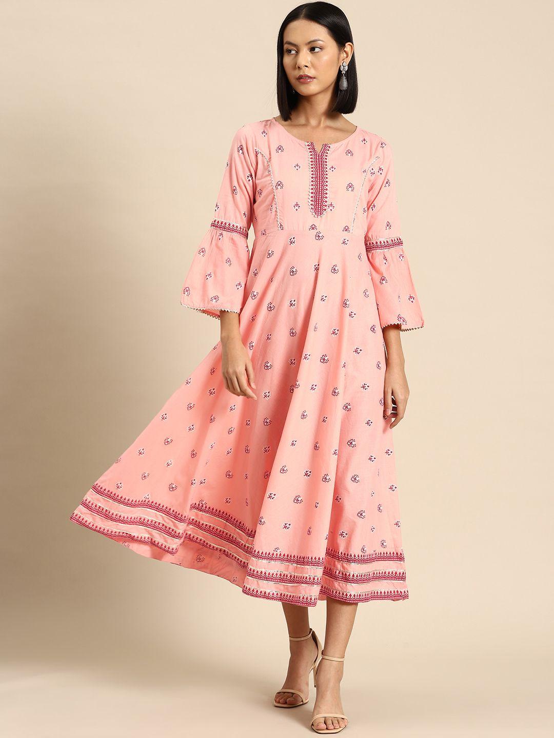 all about you floral print bell sleeves embellished a-line midi dress