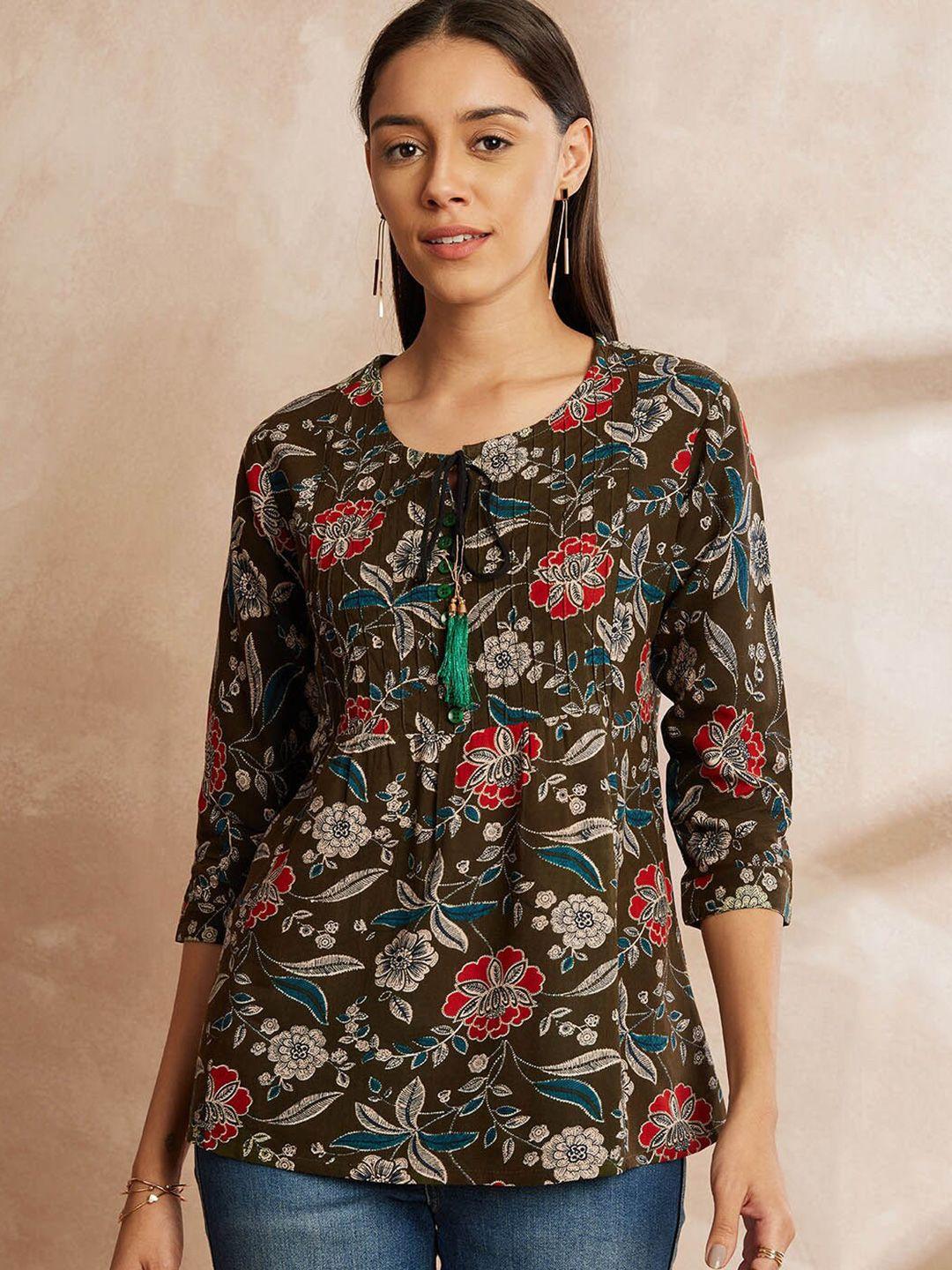 all about you floral printed tie-up neck tunic