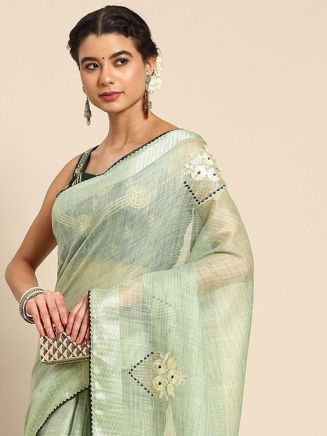all about you green floral embroidered saree
