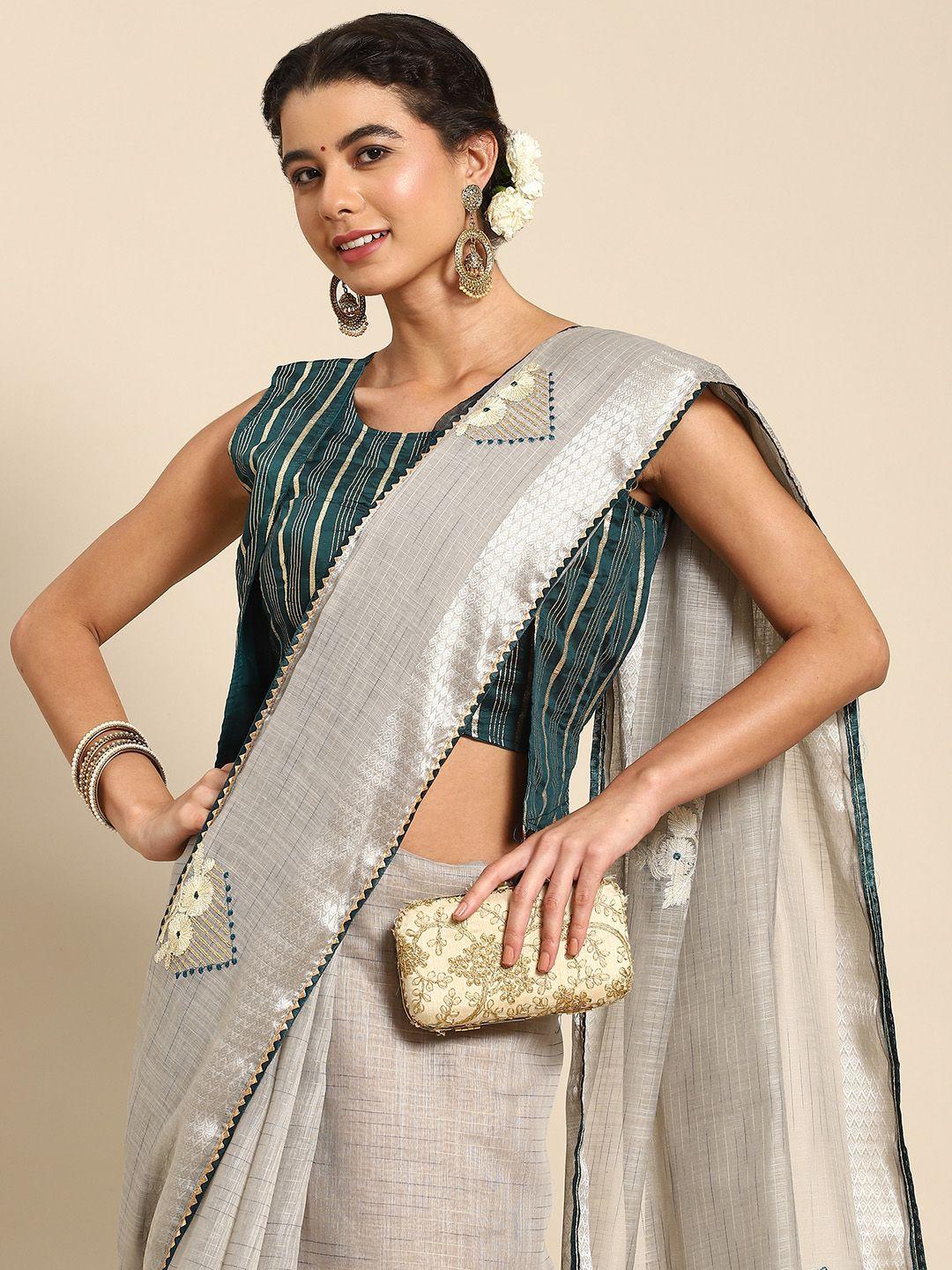 all about you grey floral embroidered saree