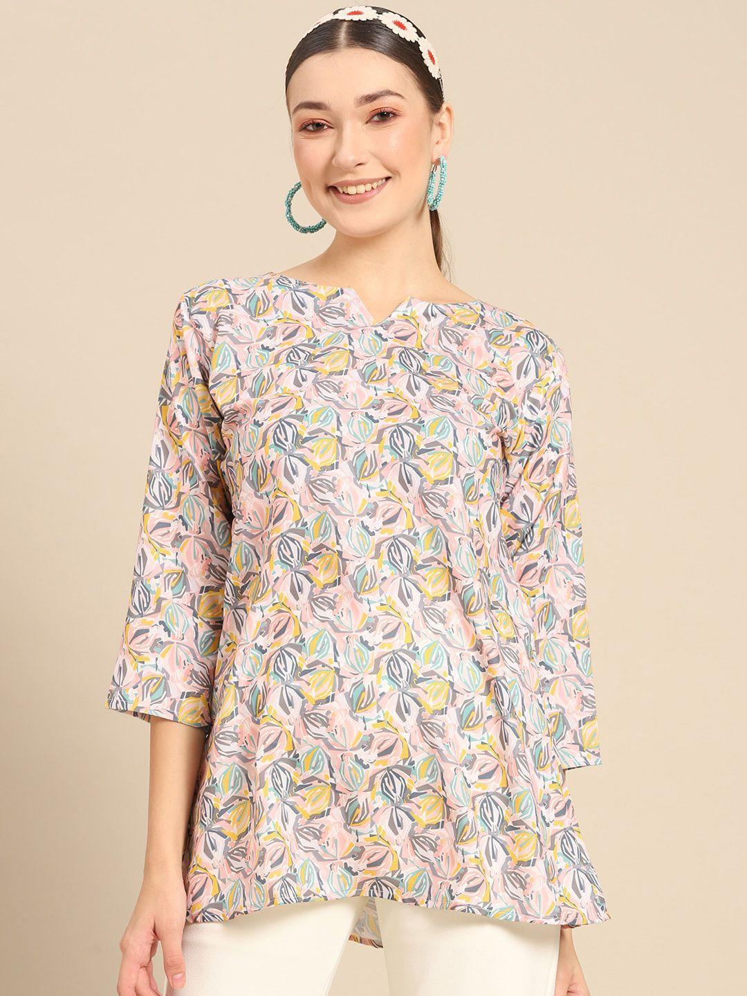 all about you grey floral printed v-neck kurti