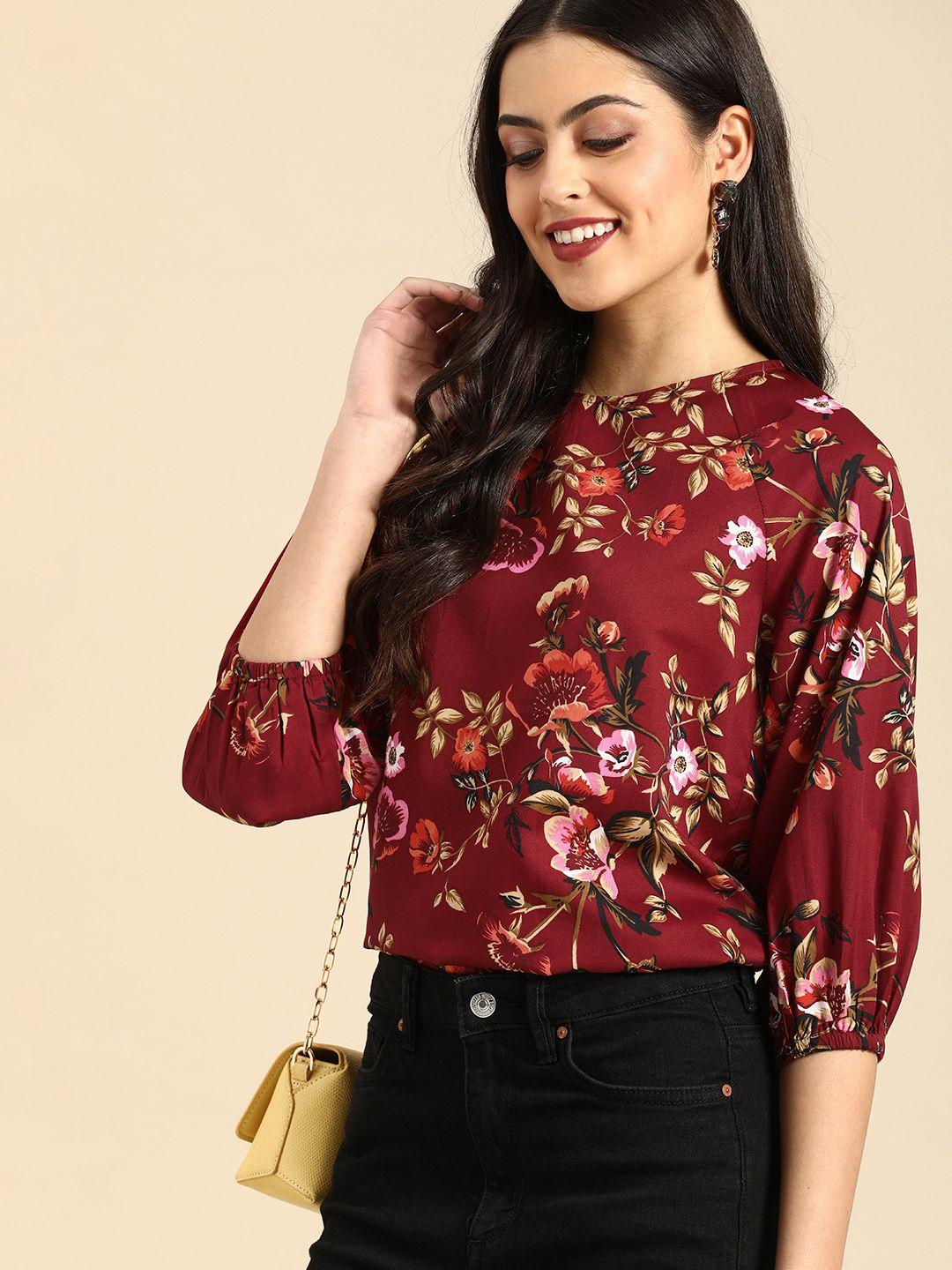 all about you maroon floral print top