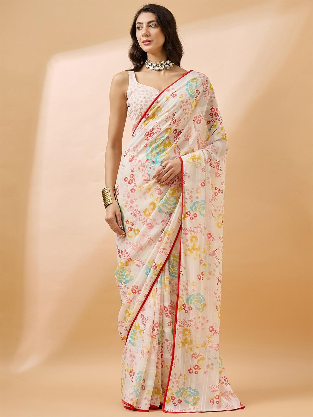 all about you off white floral pure georgette saree