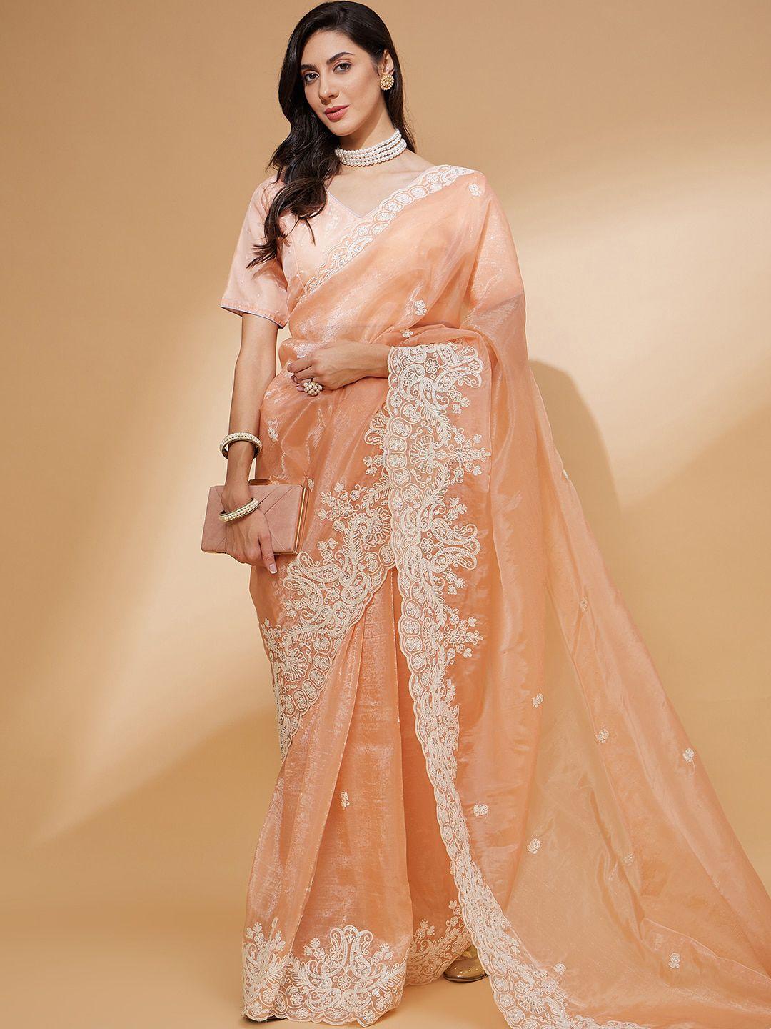 all about you organza embroidery cut work with lace border saree