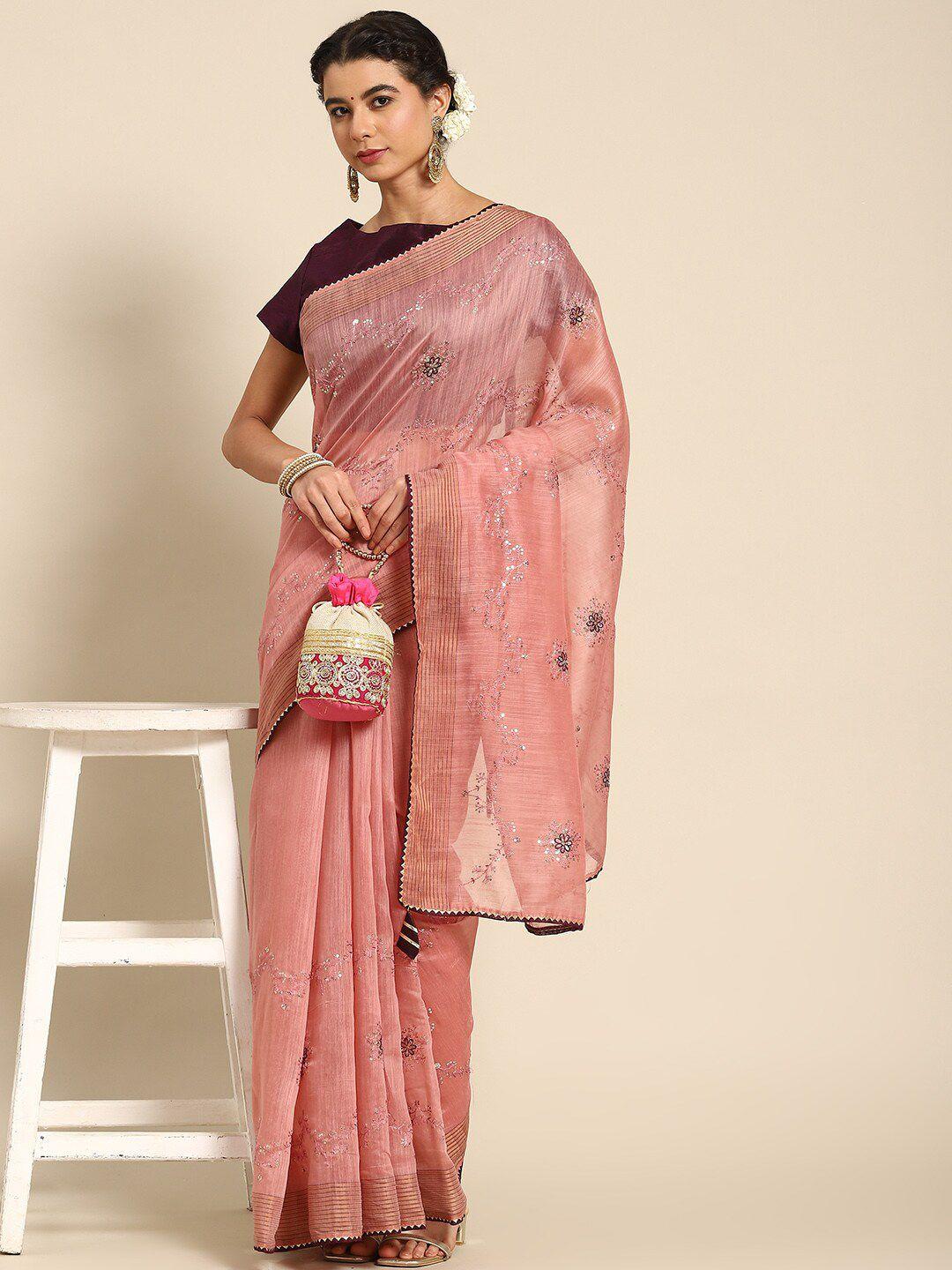 all about you pink & mauve floral embroidered saree