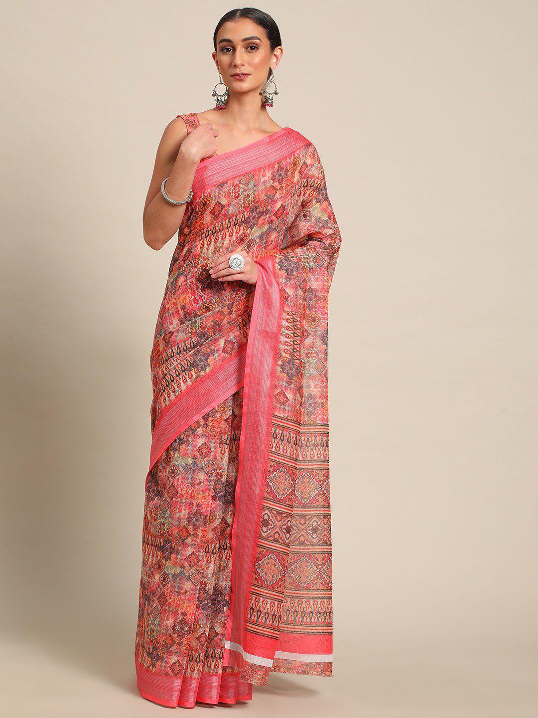 all about you pink & red floral designer saree