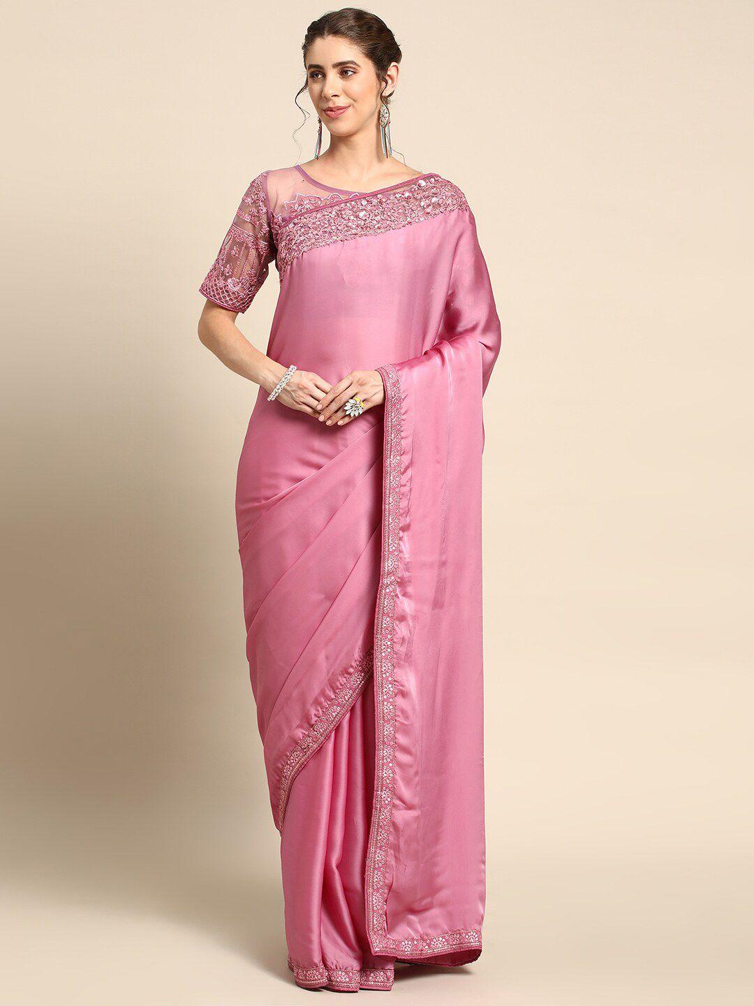 all about you pink sequinned pure silk saree