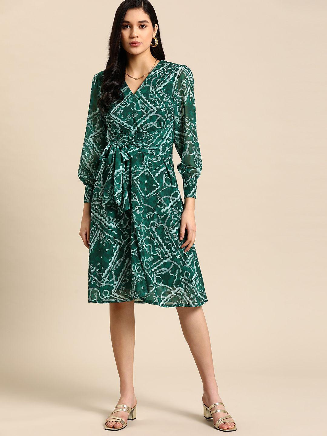 all about you printed belted a-line dress