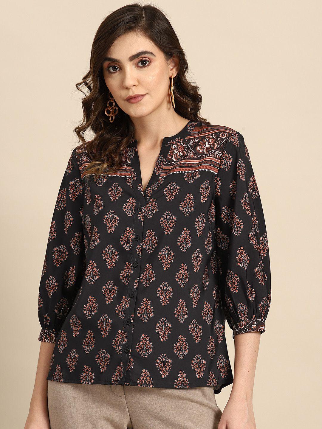 all about you printed gathered puff sleeves casual shirt
