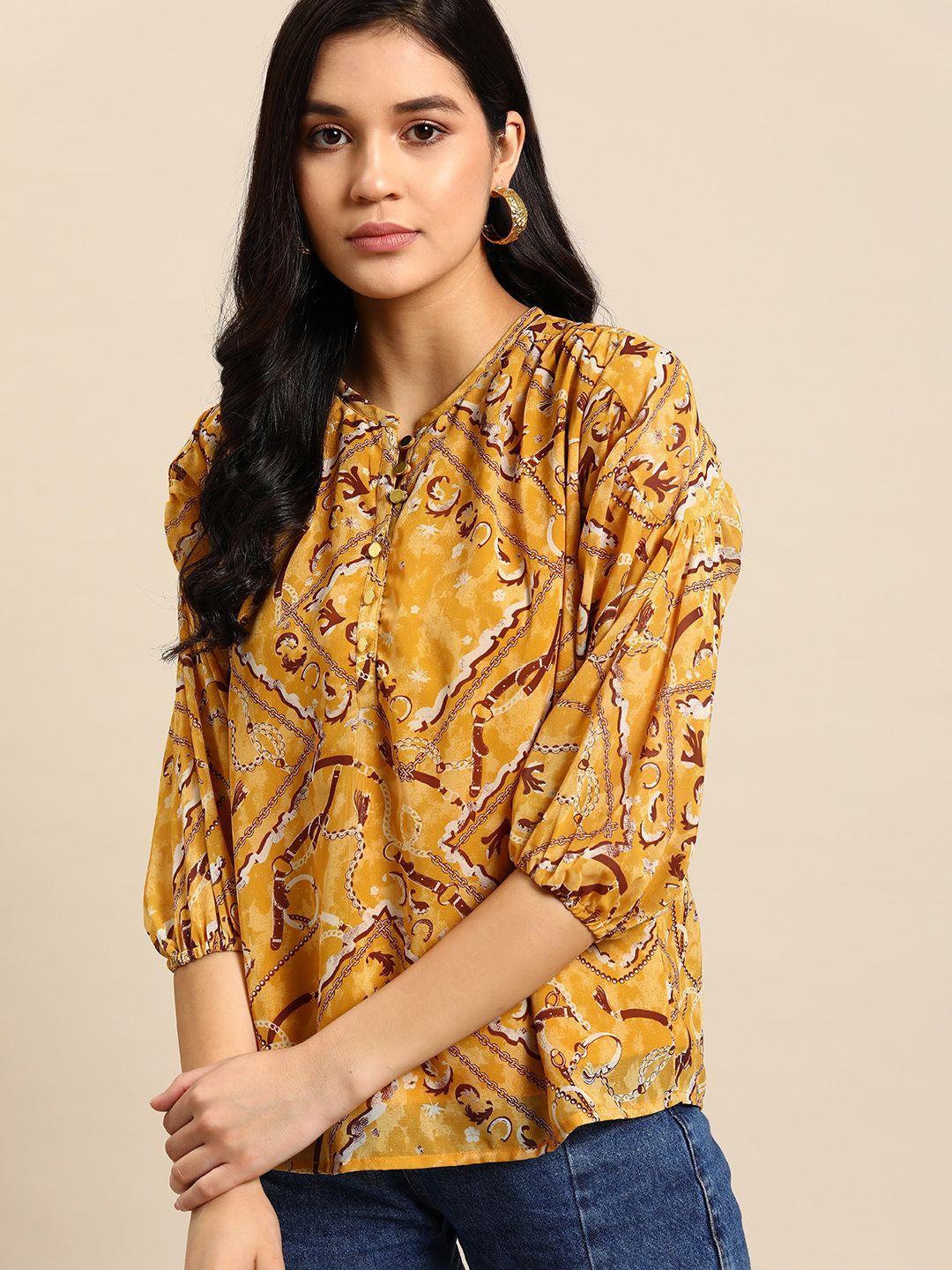 all about you printed puff sleeve shirt style top