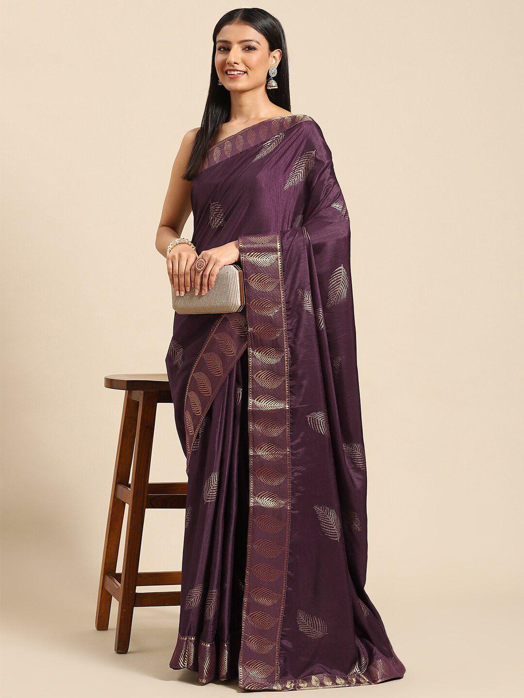 all about you purple & gold-toned floral zari poly crepe saree