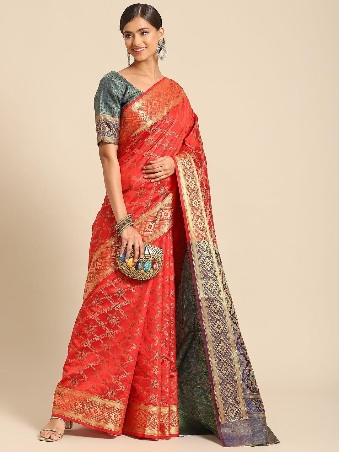 all about you red & grey woven design zari silk blend patola saree