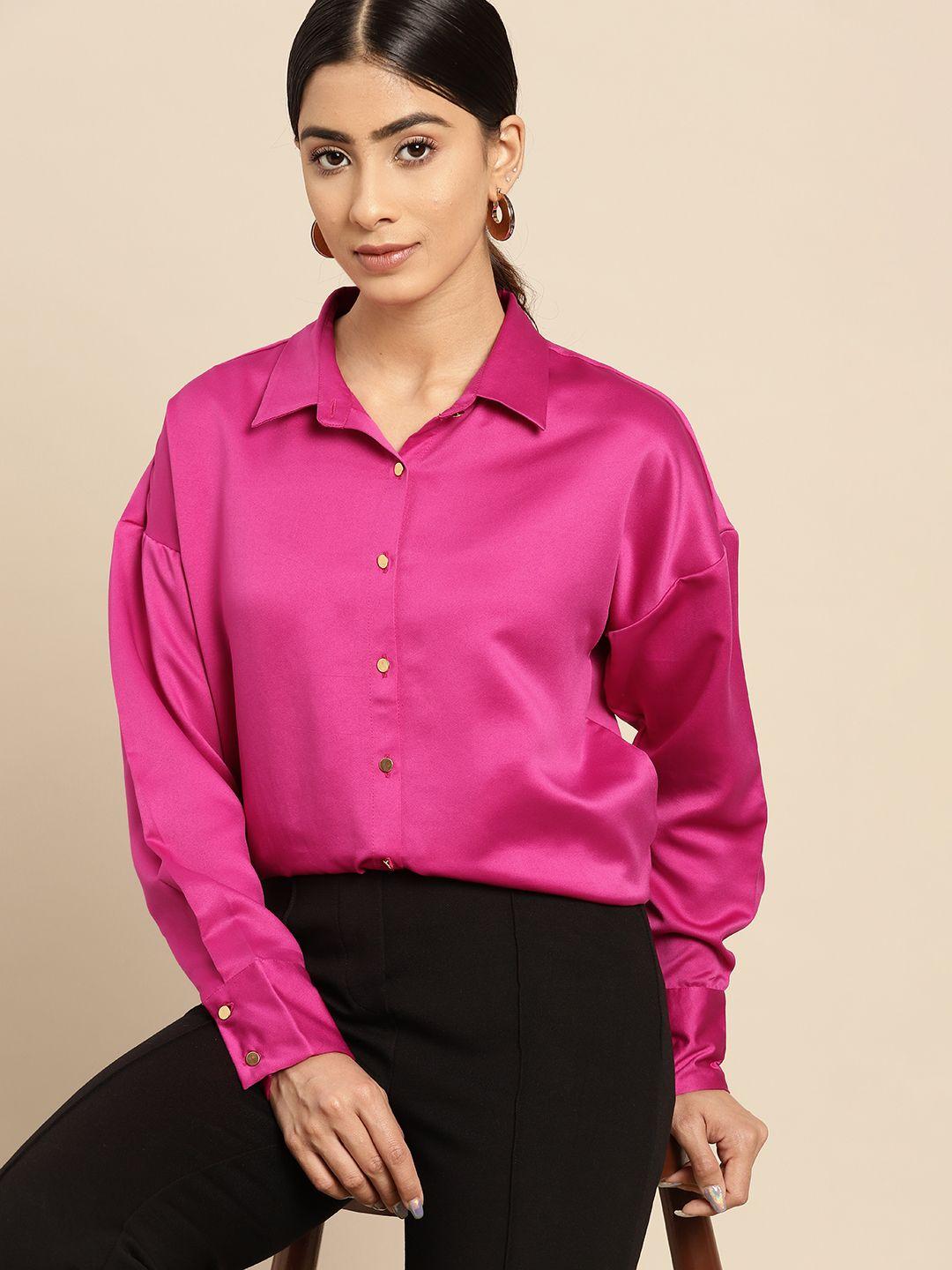 all about you satin finish drop-shoulder sleeves casual shirt