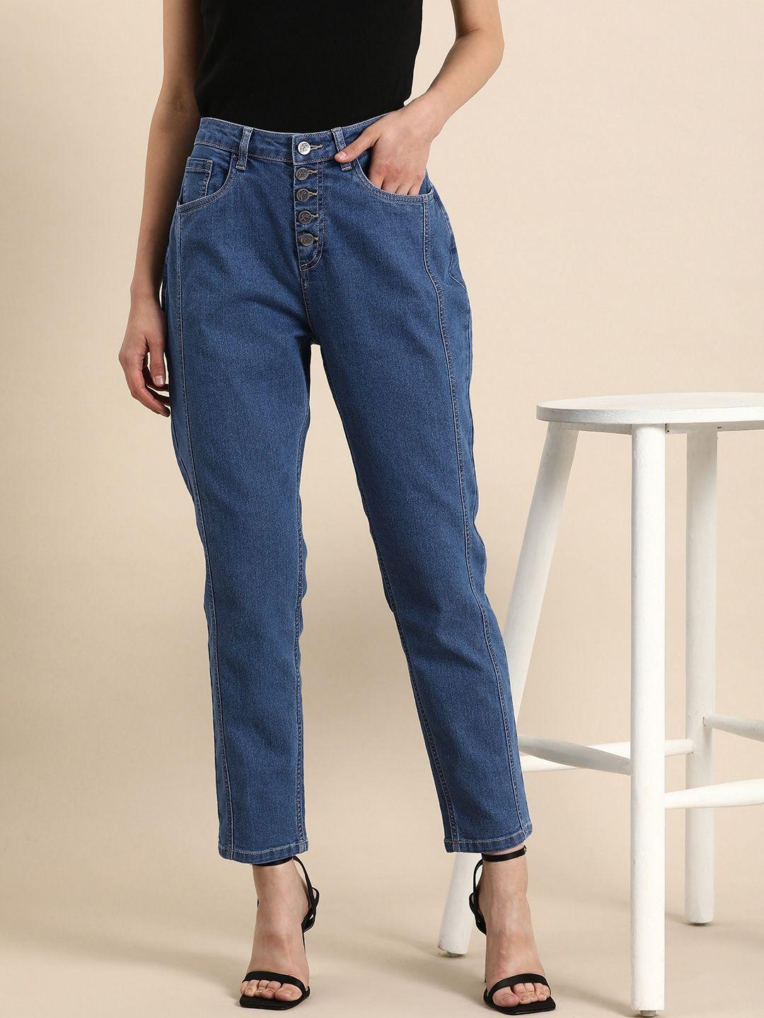 all about you women barrel fit mid-rise stretchable jeans
