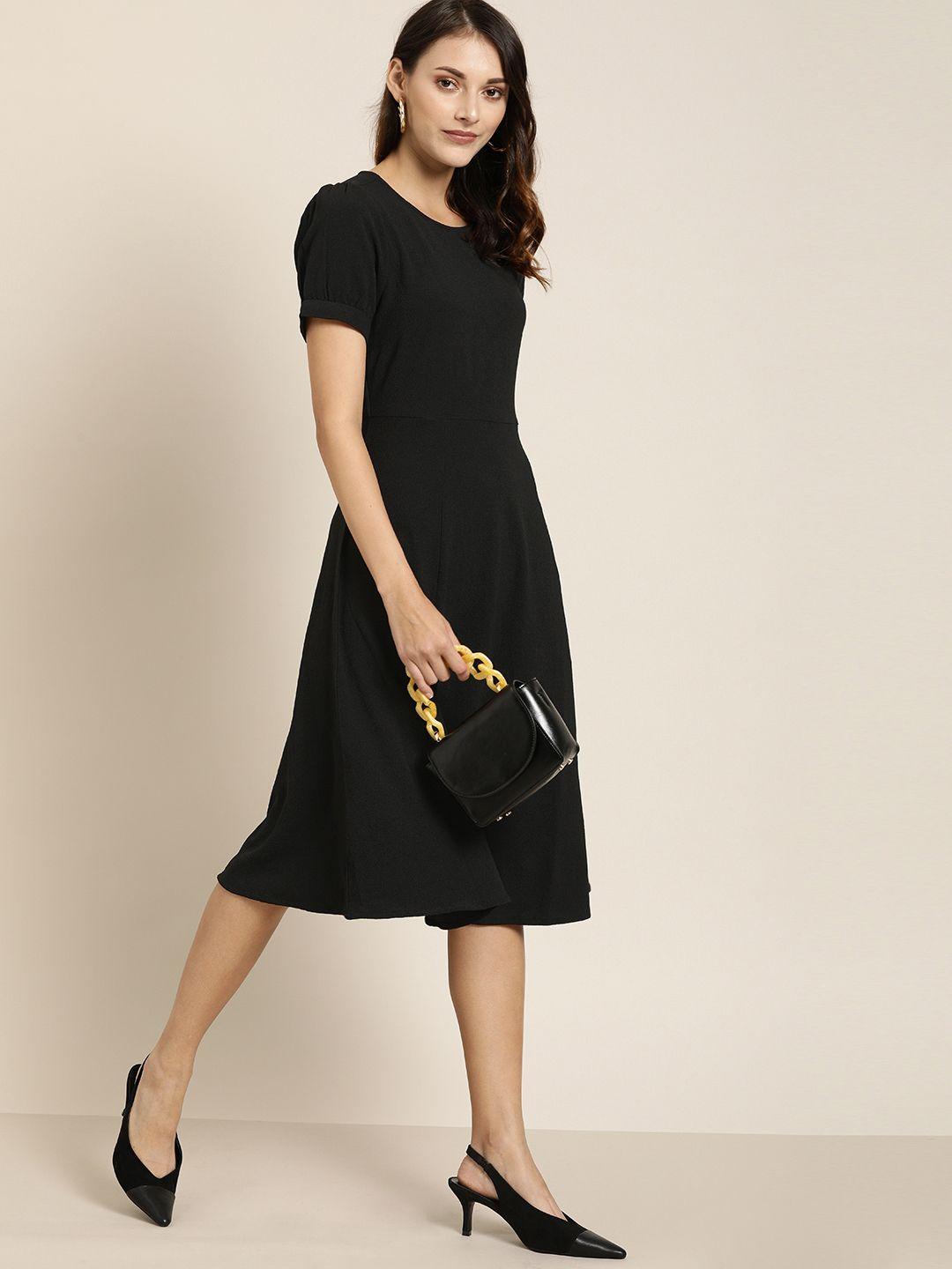all about you women black solid fit and flare dress