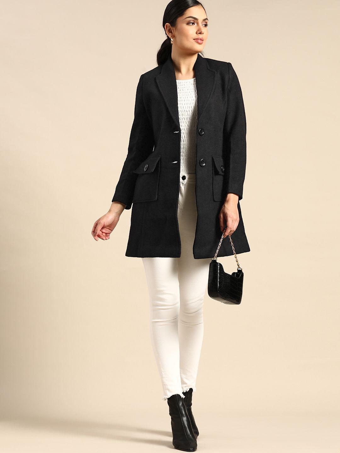 all about you women black solid overcoat