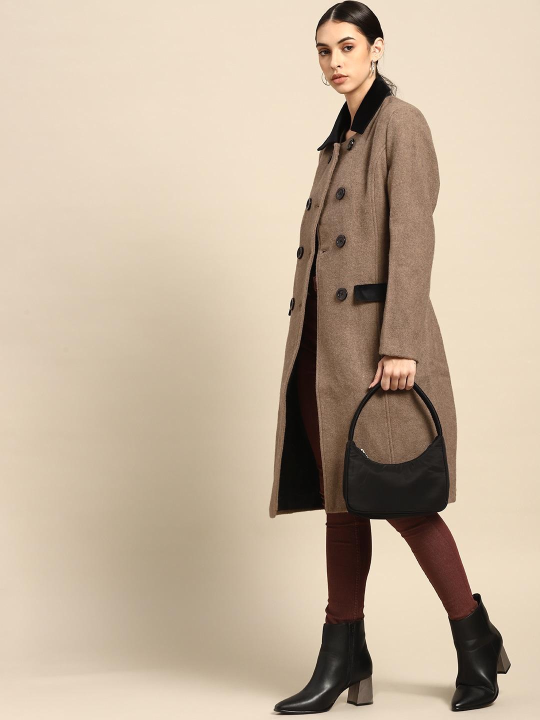 all about you women brown solid longline coat
