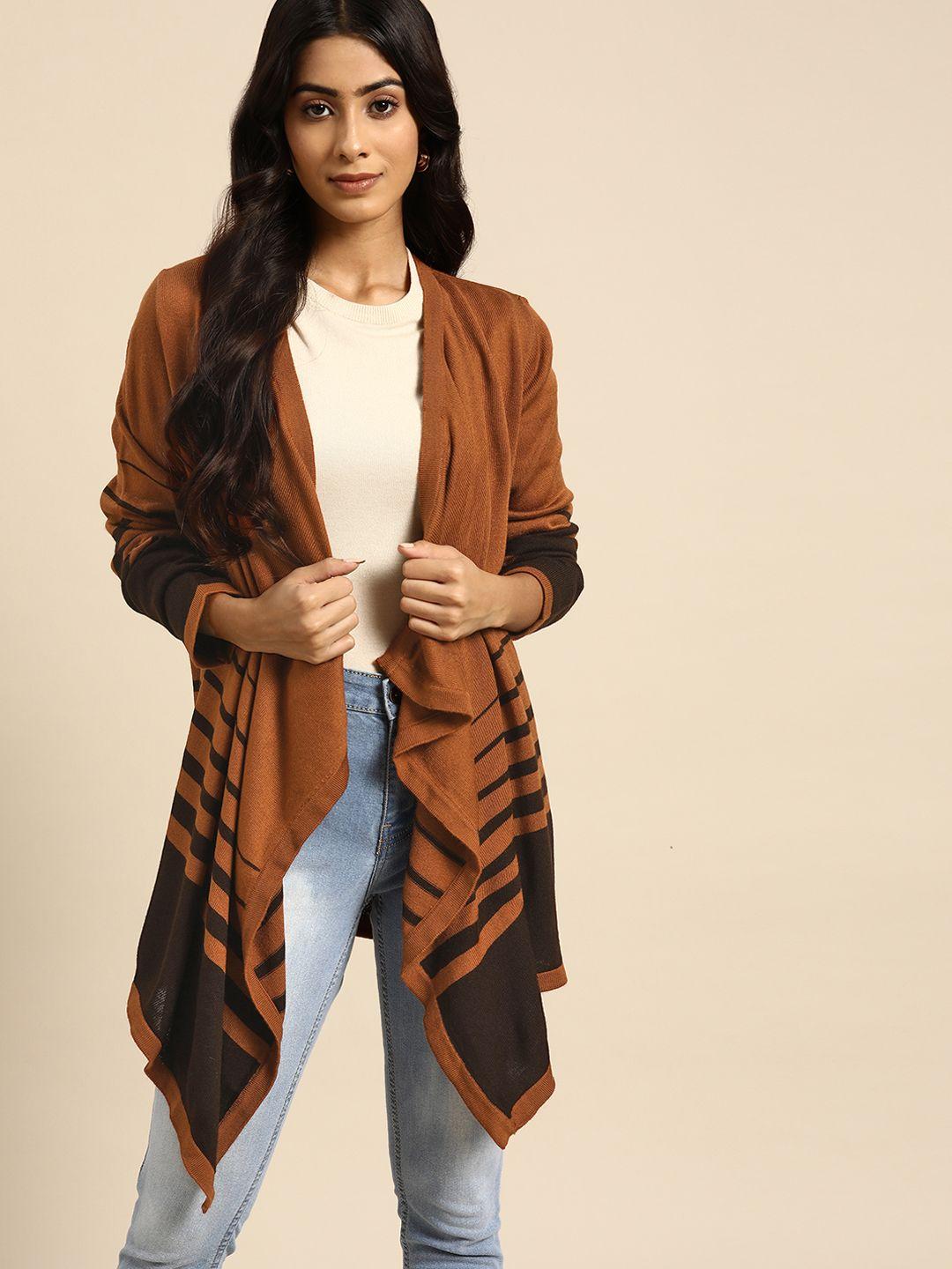 all about you women brown striped striped shrug