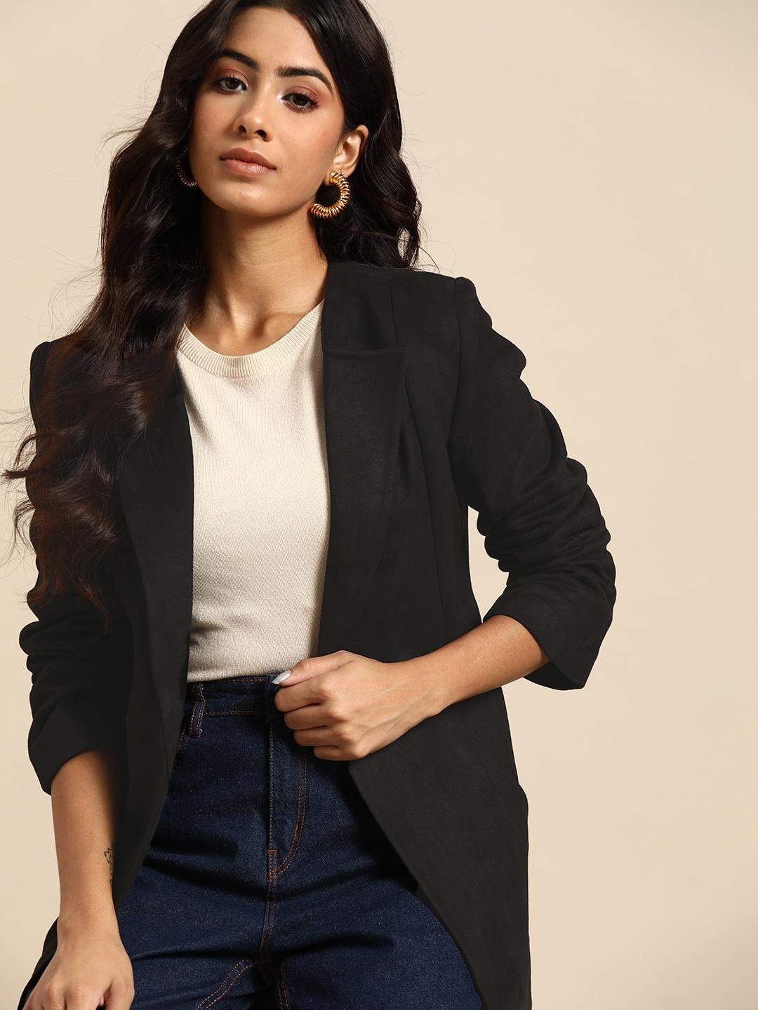 all about you women solid collarless shoulder pads blazer